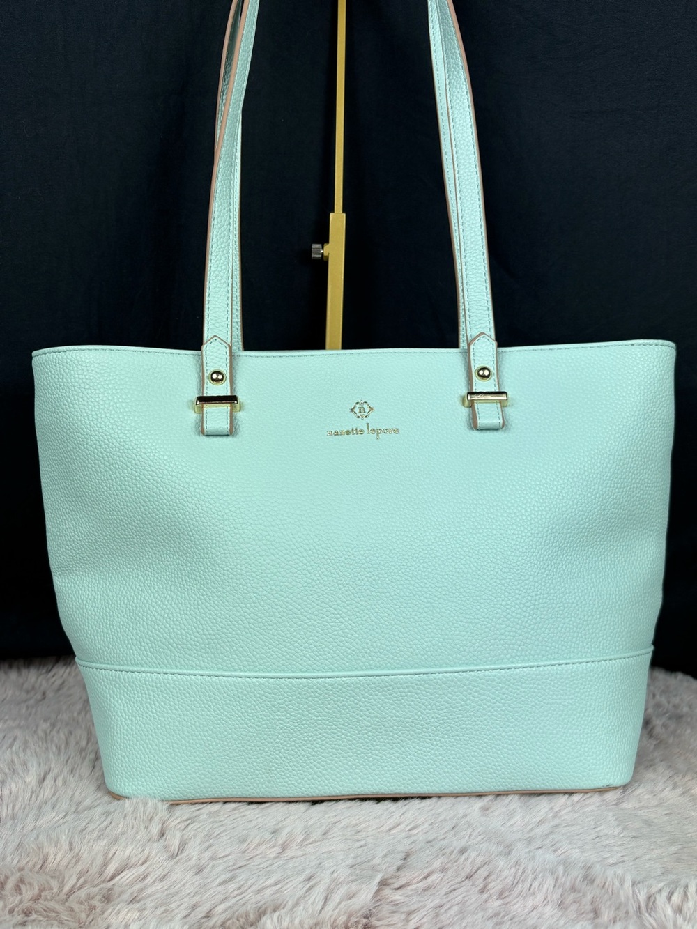 Nanette Lepore Blue Faux Leather Tote Shoulder Bag EUC